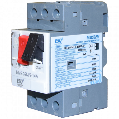 Автомат защиты двигателя ESQ MMS32M 0014 9-14А (400V/6kA ESQ) автомат защиты двигателя esq mms32m 0014 9-14а (400v/6ka esq)