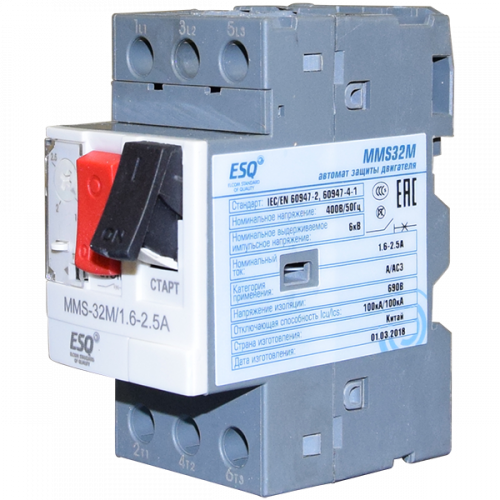 Автомат защиты двигателя ESQ MMS32M 02P5 1.6-2.5А (400V/100kA ESQ) автомат защиты двигателя esq mms32m 02p5 1.6-2.5а (400v/100ka esq)